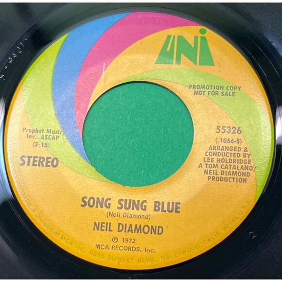 Neil Diamond Song Sung Blue Mono/Stereo 45 Pop Promo 1972 Uni 55326 - Picture 2 of 6